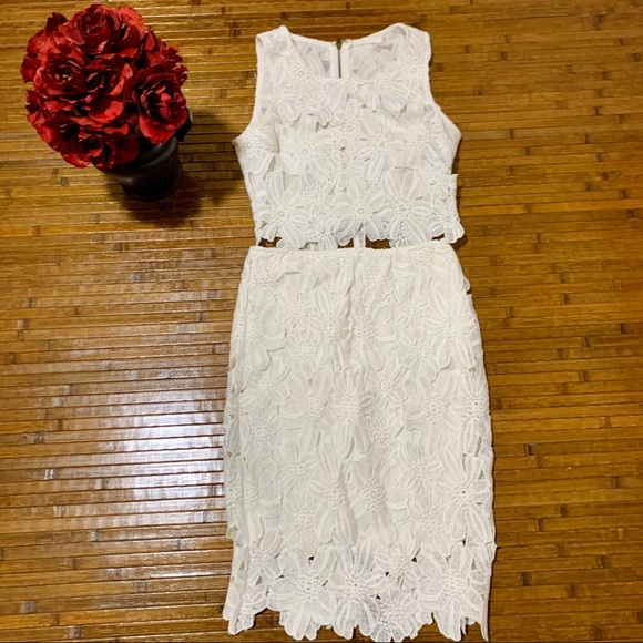 Lush Dresses & Skirts - Floral Lace Crochet Crop Top and Pencil Skirt